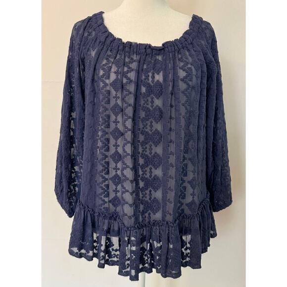 Rebecca Taylor Silk Sheer Embroidered Blouse Size 8 (ruffle hem feminine) - Picture 1 of 7